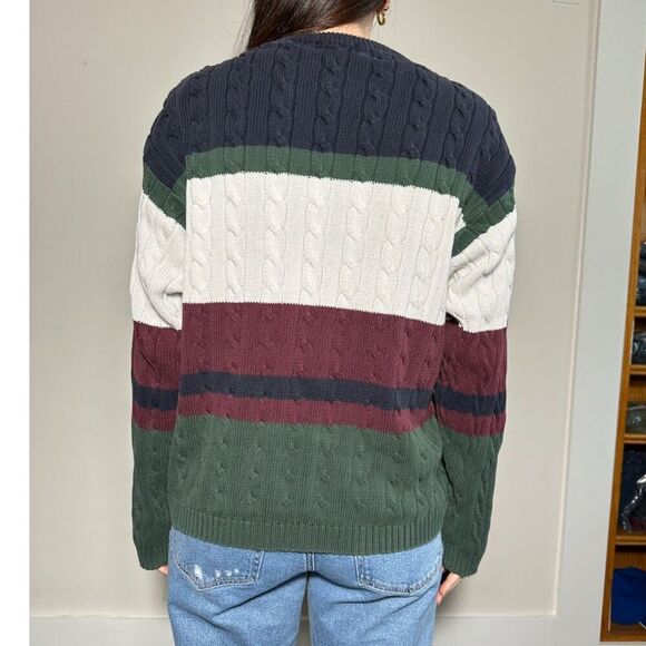 Vintage Chunky Trader Bay 100% Cotton Striped Crewneck Size Large - Picture 3 of 4